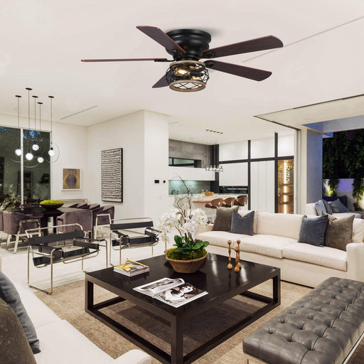 48" Antwerp Farmhouse Flush Mount Reversible Ceiling Fan with Lighting and Remote Control - Sweatfully