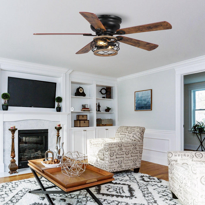48" Antwerp Farmhouse Flush Mount Reversible Ceiling Fan with Lighting and Remote Control - Sweatfully