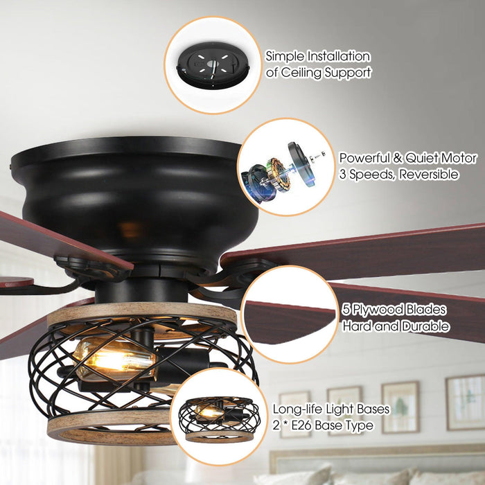 48" Antwerp Farmhouse Flush Mount Reversible Ceiling Fan with Lighting and Remote Control - Sweatfully