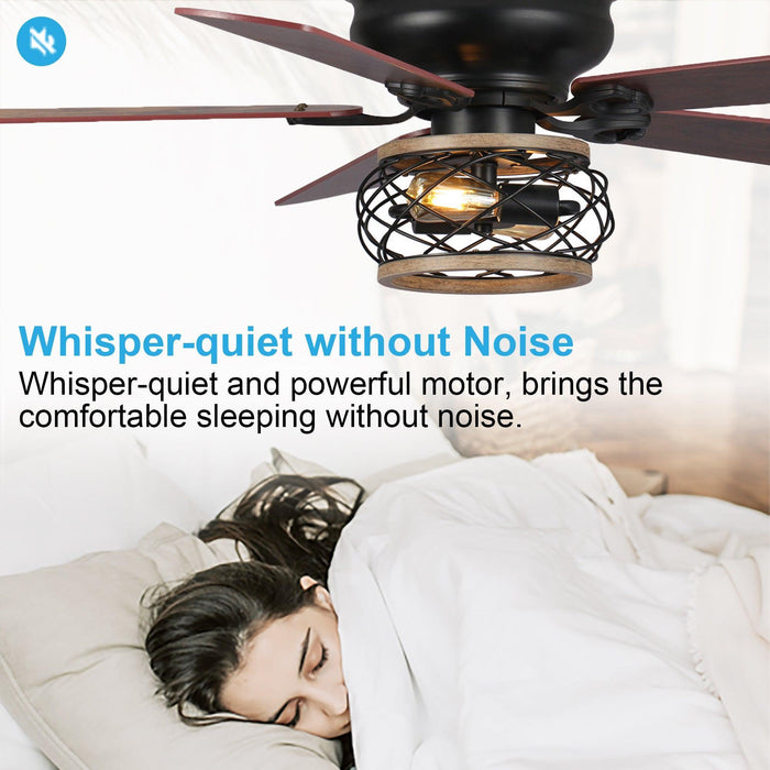 48" Antwerp Farmhouse Flush Mount Reversible Ceiling Fan with Lighting and Remote Control - Sweatfully