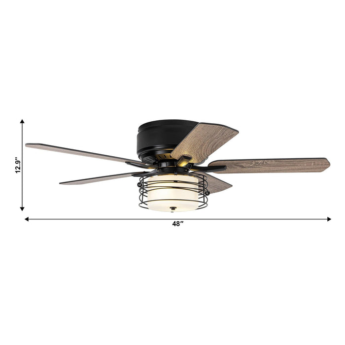 48" Athens Industrial Flush Mount Reversible Ceiling Fan with Lighting and Remote Control - Sweatfully