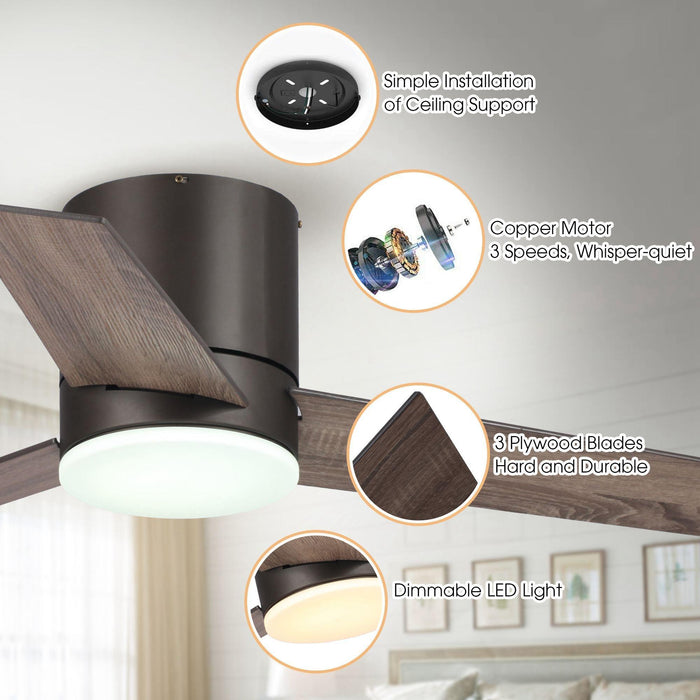 48" Kielah Farmhouse Flush Mount Reversible Ceiling Fan with Lighting and Remote Control - Sweatfully