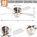 48" Modern Flush Mount Reversible Crytsal Ceiling Fan with Lighting and Remote Control - Sweatfully