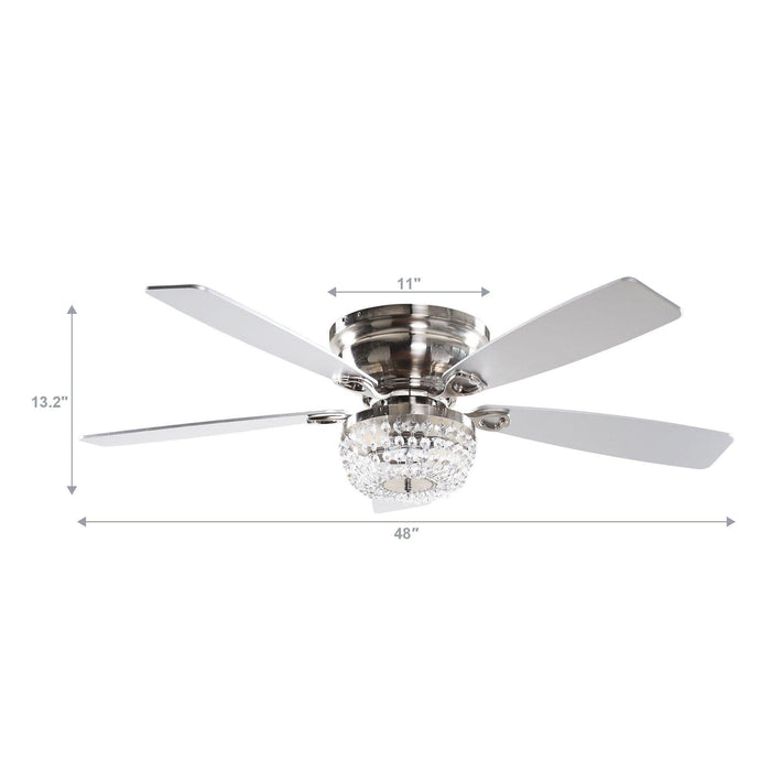 48" Modern Flush Mount Reversible Crytsal Ceiling Fan with Lighting and Remote Control - Sweatfully