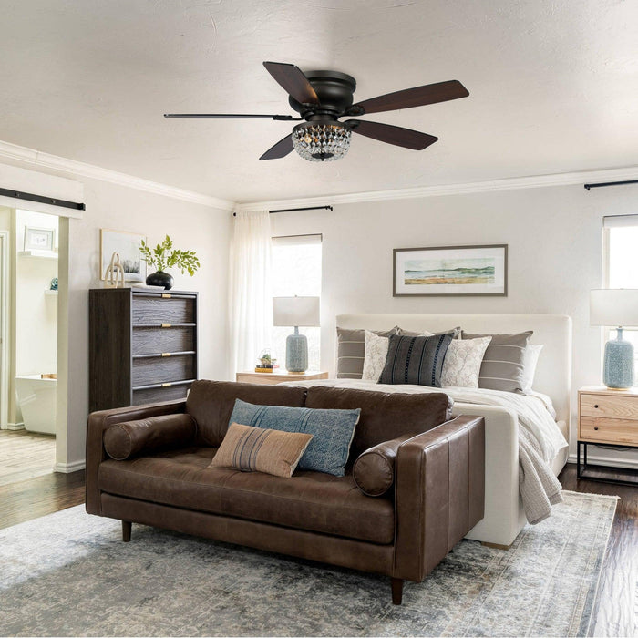 48" Modern Flush Mount Reversible Crytsal Ceiling Fan with Lighting and Remote Control - Sweatfully