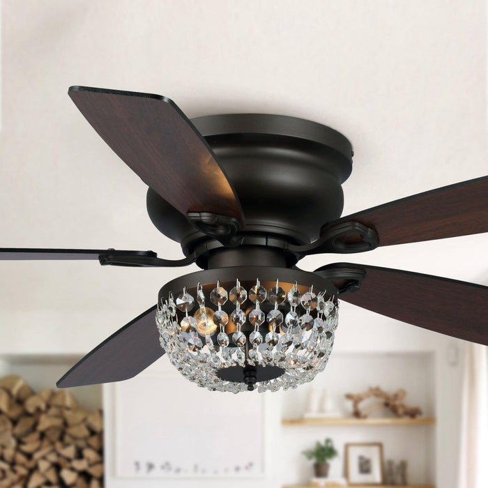 48" Modern Flush Mount Reversible Crytsal Ceiling Fan with Lighting and Remote Control - Sweatfully