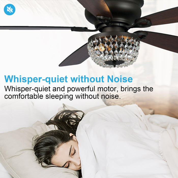 48" Modern Flush Mount Reversible Crytsal Ceiling Fan with Lighting and Remote Control - Sweatfully