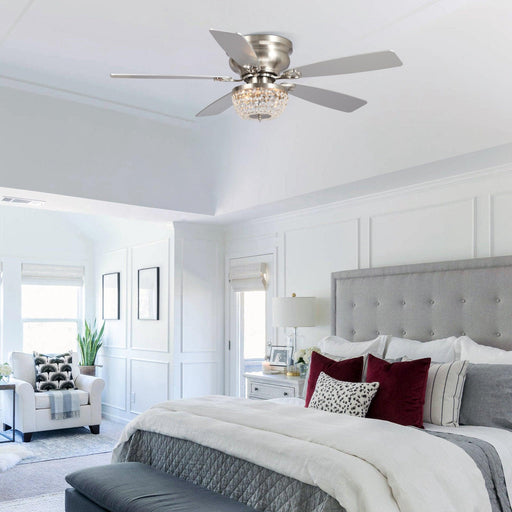 48" Modern Flush Mount Reversible Crytsal Ceiling Fan with Lighting and Remote Control - Sweatfully