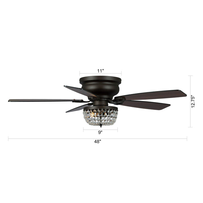 48" Modern Flush Mount Reversible Crytsal Ceiling Fan with Lighting and Remote Control - Sweatfully