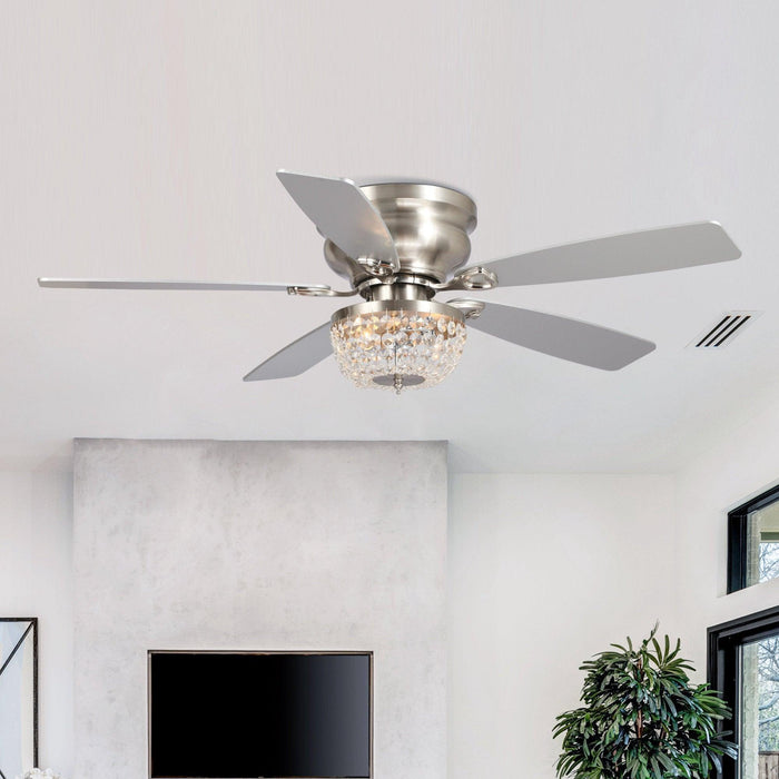 48" Modern Flush Mount Reversible Crytsal Ceiling Fan with Lighting and Remote Control - Sweatfully