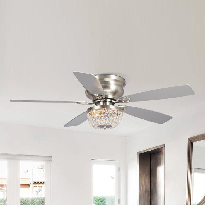 48" Modern Flush Mount Reversible Crytsal Ceiling Fan with Lighting and Remote Control - Sweatfully