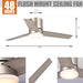 48" Satin Nickel Flush Mount Low Profile Ceiling Fan with LED Lighting - Sweatfully