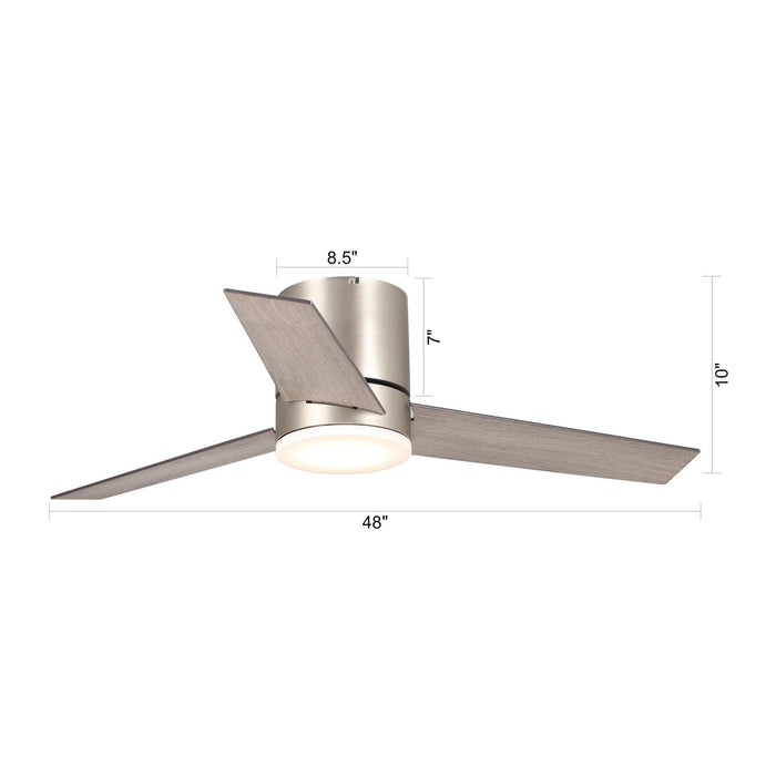 48" Satin Nickel Flush Mount Low Profile Ceiling Fan with LED Lighting - Sweatfully