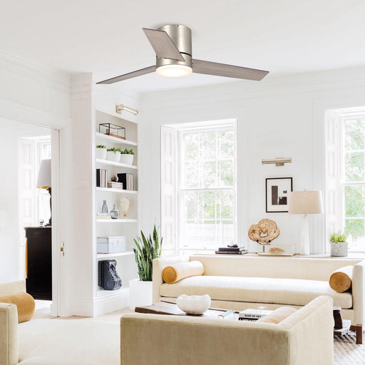 48" Satin Nickel Flush Mount Low Profile Ceiling Fan with LED Lighting - Sweatfully
