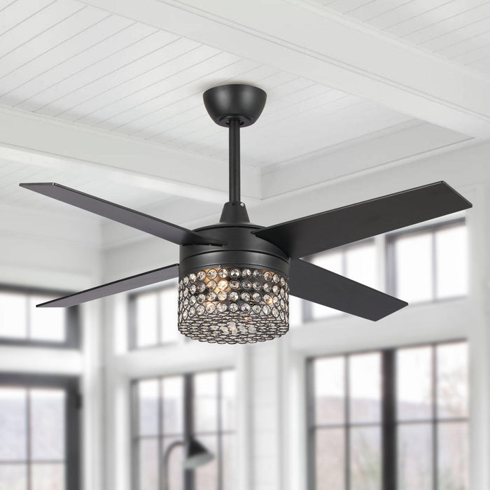 48" Pune Modern Downrod Mount Reversible Crystal Ceiling Fan with Lighting and Remote Control - Sweatfully