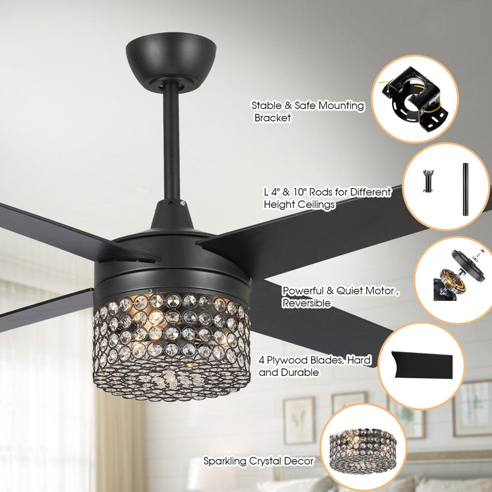 48" Pune Modern Downrod Mount Reversible Crystal Ceiling Fan with Lighting and Remote Control - Sweatfully