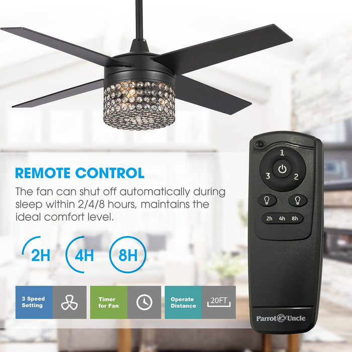 48" Pune Modern Downrod Mount Reversible Crystal Ceiling Fan with Lighting and Remote Control - Sweatfully