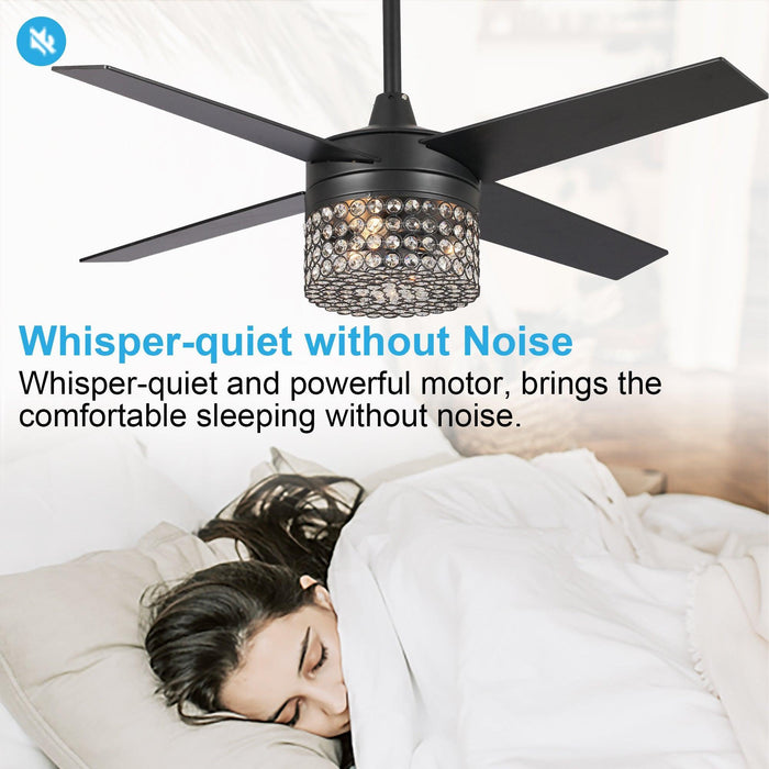 48" Pune Modern Downrod Mount Reversible Crystal Ceiling Fan with Lighting and Remote Control - Sweatfully