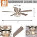48" Thurber Industrial Satin Nickel Flush Mount Reversible Ceiling Fan with Lighting and Remote Control - Sweatfully