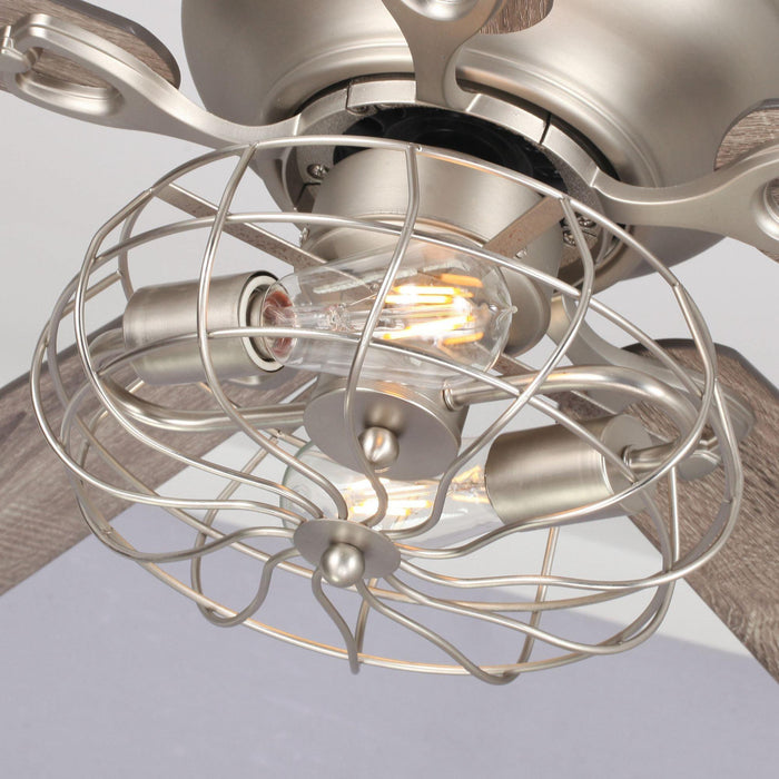 48" Thurber Industrial Satin Nickel Flush Mount Reversible Ceiling Fan with Lighting and Remote Control - Sweatfully
