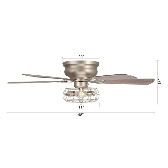 48" Thurber Industrial Satin Nickel Flush Mount Reversible Ceiling Fan with Lighting and Remote Control - Sweatfully