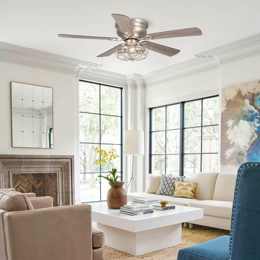 48" Thurber Industrial Satin Nickel Flush Mount Reversible Ceiling Fan with Lighting and Remote Control - Sweatfully