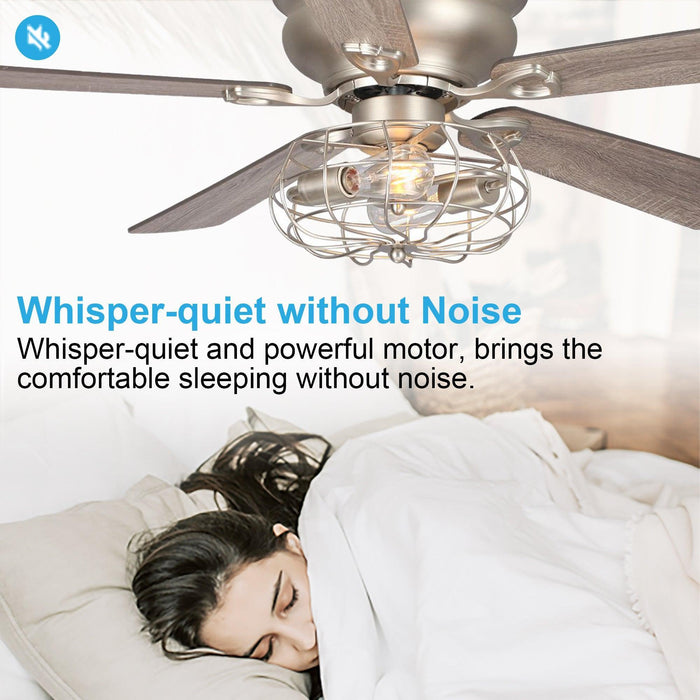 48" Thurber Industrial Satin Nickel Flush Mount Reversible Ceiling Fan with Lighting and Remote Control - Sweatfully