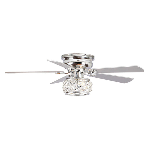 48" Modern Chrome Flush Mount Reversible Crystal Ceiling Fan with Lighting and Remote Control - Sweatfully