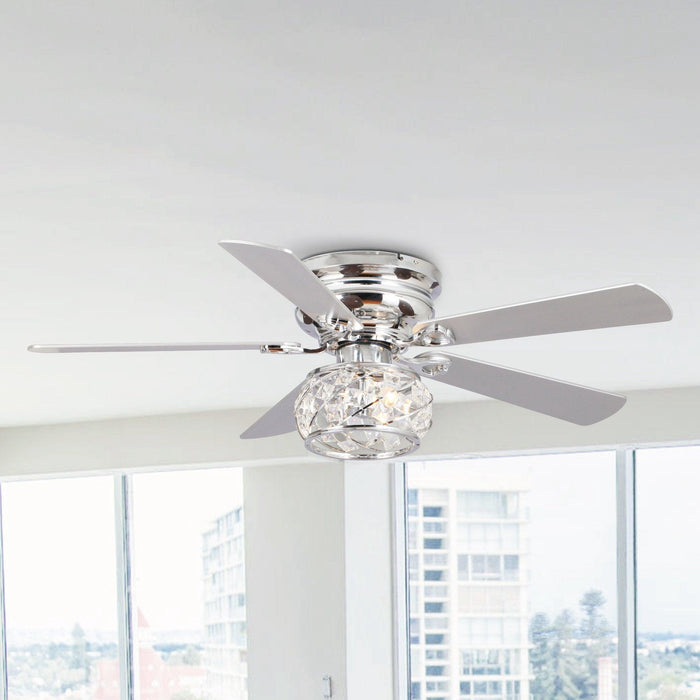 48" Modern Chrome Flush Mount Reversible Crystal Ceiling Fan with Lighting and Remote Control - Sweatfully