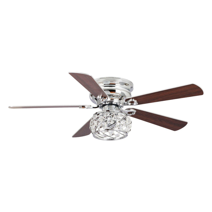 48" Modern Chrome Flush Mount Reversible Crystal Ceiling Fan with Lighting and Remote Control - Sweatfully