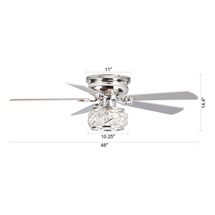 48" Modern Chrome Flush Mount Reversible Crystal Ceiling Fan with Lighting and Remote Control - Sweatfully