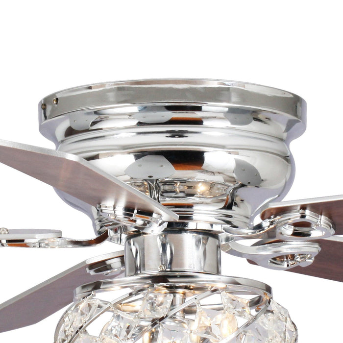 48" Modern Chrome Flush Mount Reversible Crystal Ceiling Fan with Lighting and Remote Control - Sweatfully