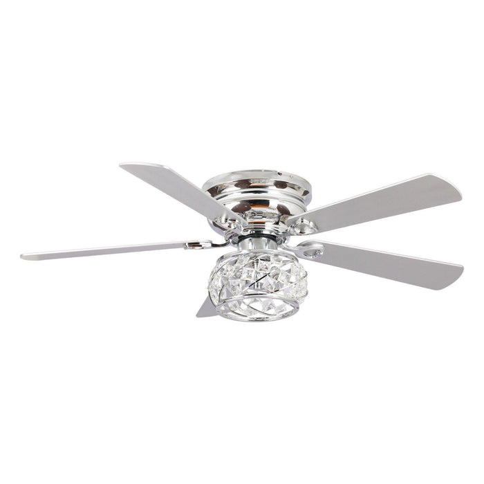 48" Modern Chrome Flush Mount Reversible Crystal Ceiling Fan with Lighting and Remote Control - Sweatfully