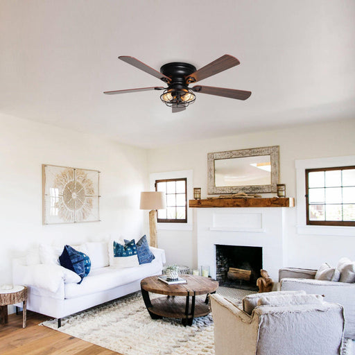 48" Ummuhan Industrial Flush Mount Ceiling Fan with Lighting - Sweatfully