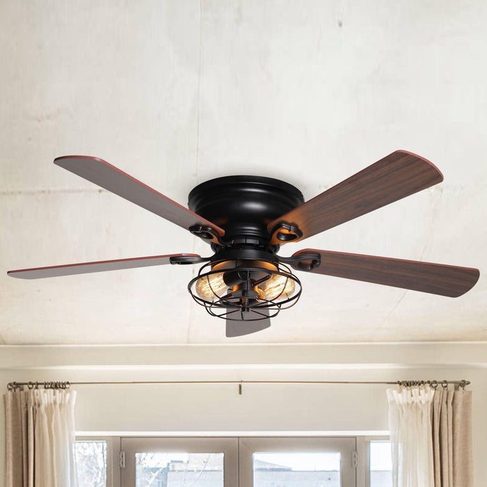 48" Ummuhan Industrial Flush Mount Ceiling Fan with Lighting - Sweatfully