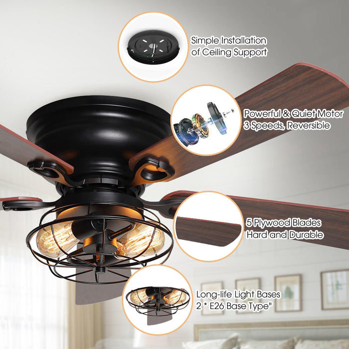 48" Ummuhan Industrial Flush Mount Ceiling Fan with Lighting - Sweatfully