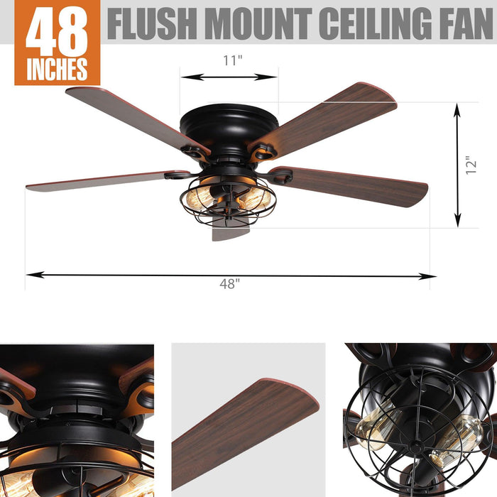 48" Ummuhan Industrial Flush Mount Ceiling Fan with Lighting - Sweatfully
