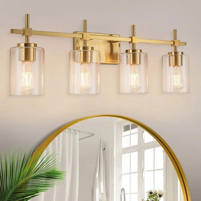 Jasper Black & Gold Clear Glass 4-Light Bathroom Vanity Light - Sweatfully
