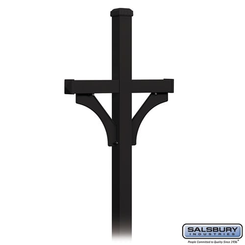 Salsbury Deluxe Mailbox Post - 2 Sided for (2) Mailboxes - In-Ground Mounted - Black - Sweatfully