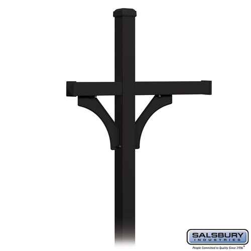 Salsbury Deluxe Mailbox Post - 2 Sided for (3) Mailboxes - In-Ground Mounted - Black - Sweatfully