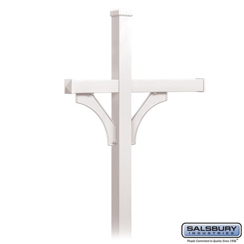 Salsbury Deluxe Mailbox Post - 2 Sided for (3) Mailboxes - In-Ground Mounted - White - Sweatfully