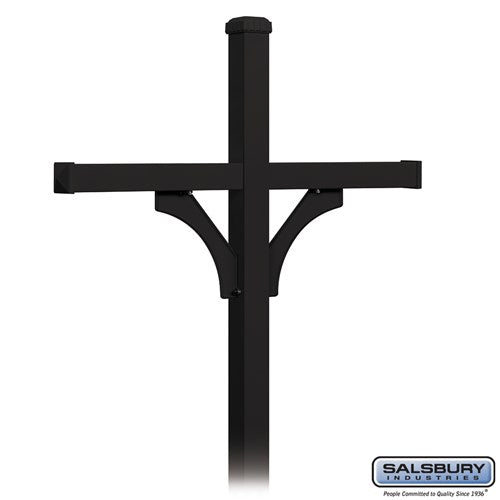 Salsbury Deluxe Mailbox Post - 2 Sided for (4) Mailboxes - In-Ground Mounted - Black - Sweatfully