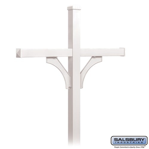 Salsbury Deluxe Mailbox Post - 2 Sided for (4) Mailboxes - In-Ground Mounted - White - Sweatfully