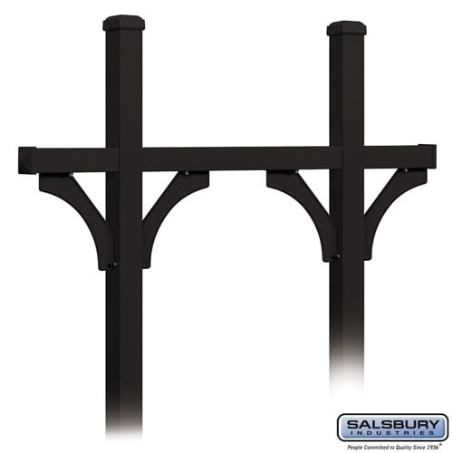 Salsbury Deluxe Mailbox Post - Bridge Style for (5) Mailboxes - In-Ground Mounted - Black - Sweatfully