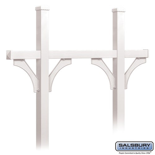 Salsbury Deluxe Mailbox Post - Bridge Style for (5) Mailboxes - In-Ground Mounted - White - Sweatfully