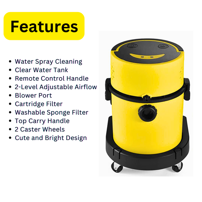 SM20 Wet Dry Shampoo Vacuum Cleaner, Multiple Function Shop Vac, Yellow - Sweatfully