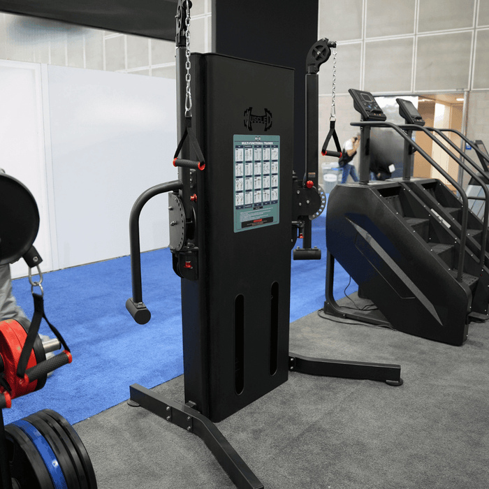 Megatron Multi-Functional Trainer - Muscle D Fitness - Selectorized Weight Adjustment - Adjustable Arms - Single Handle Attachments - Sweatfully