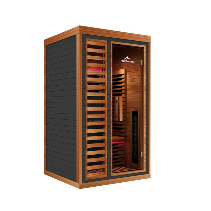 Peak Saunas Rainier 1-Person Indoor Full Spectrum Infrared Sauna with XL Medical-Grade Red Light Therapy & Smart WiFi App Control - Sweatfully