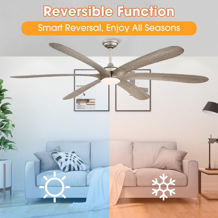 72" Jaydn Farmhouse Satin Nickel DC Motor Downrod Mount Reversible Ceiling Fan with Lighting and Remote Control - Sweatfully