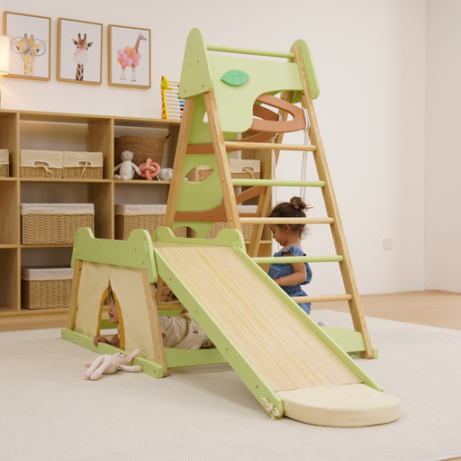 Avenlur Bush 6-in-1 Indoor Wooden Jungle Gym Climber – Montessori Toddler Playset with Slide, Rock Wall, Ladder & More - Sweatfully